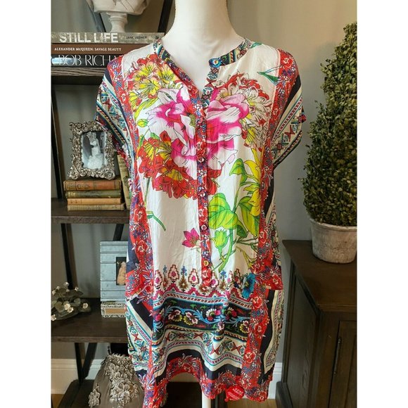 Johnny Was Tops - NEW Johnny Was Silk Button Front Tunic Top Small